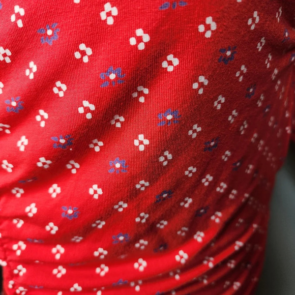 Anthropologie Moulinette Soeurs Stretch Jersey Midi Red Floral Ruched Midi Dress - Picture 14 of 16